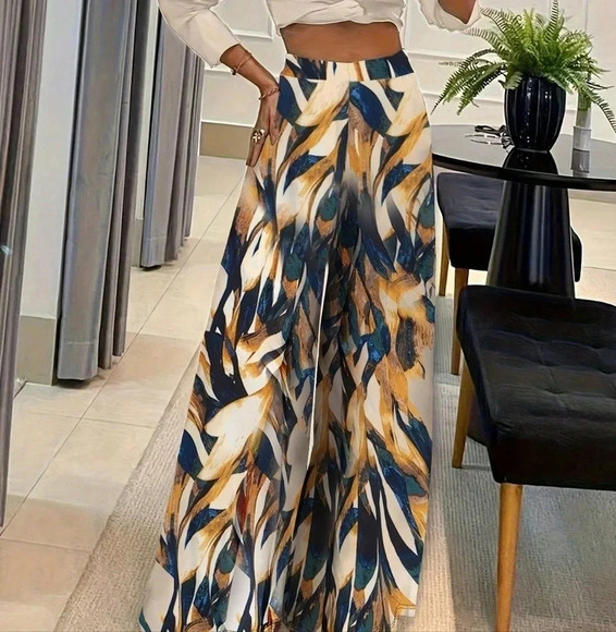 Long Loose Wide Leg Geometric Print Pants With An Elegant Style - Picture 1 of 3